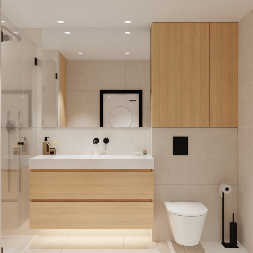 meleg minimál stílusú fürdőszoba