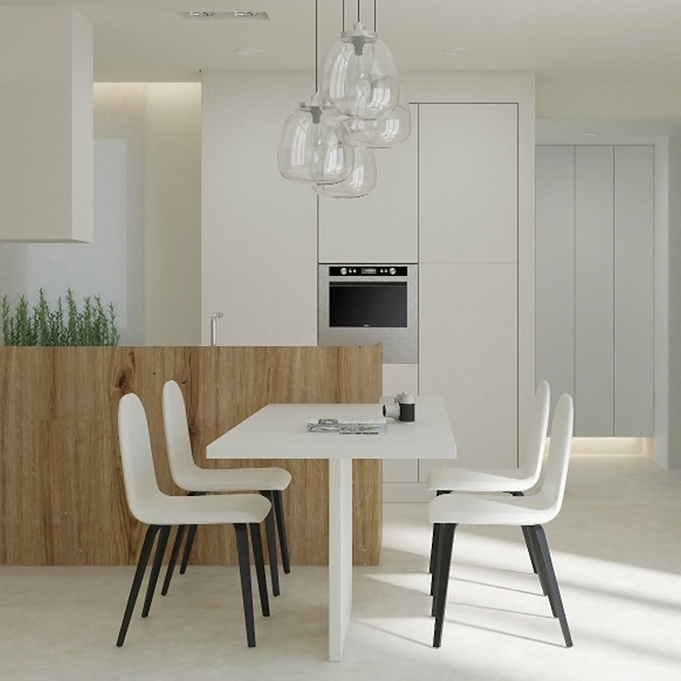 Minimalist kitchen and dining room